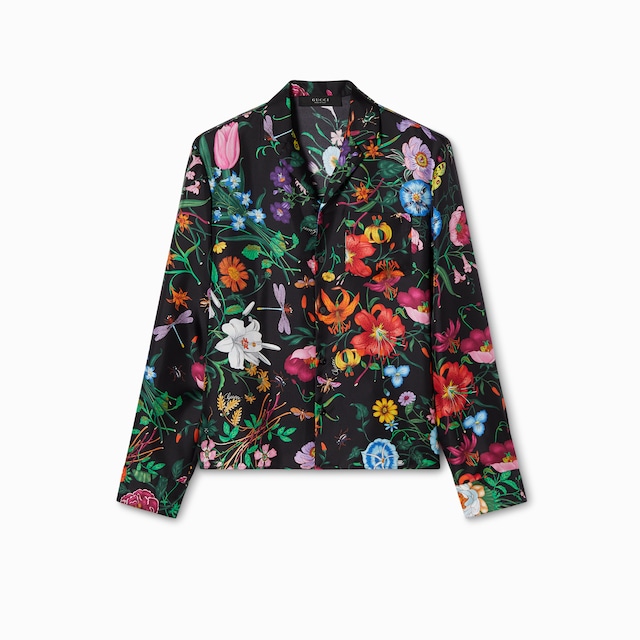 Chemise de bowling en twill de soie à imprimé