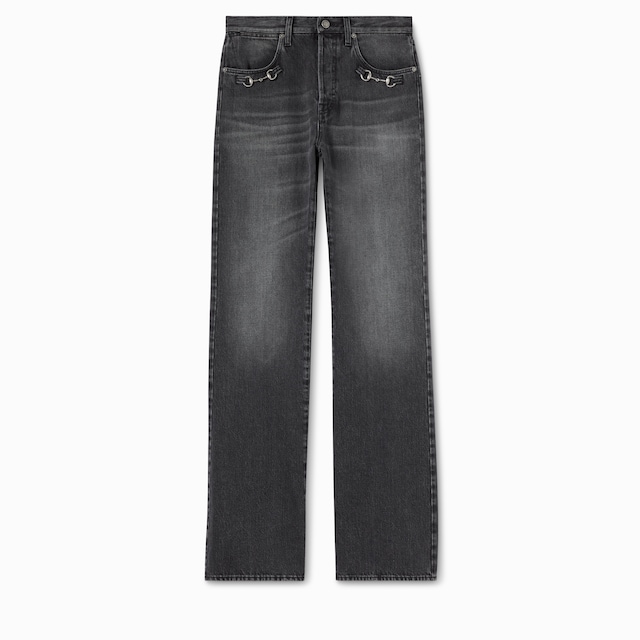 Cotton denim pants with Horsebit detail