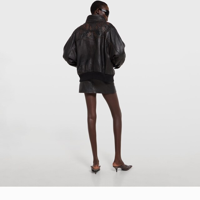 Leather with aged effect bomber jacket