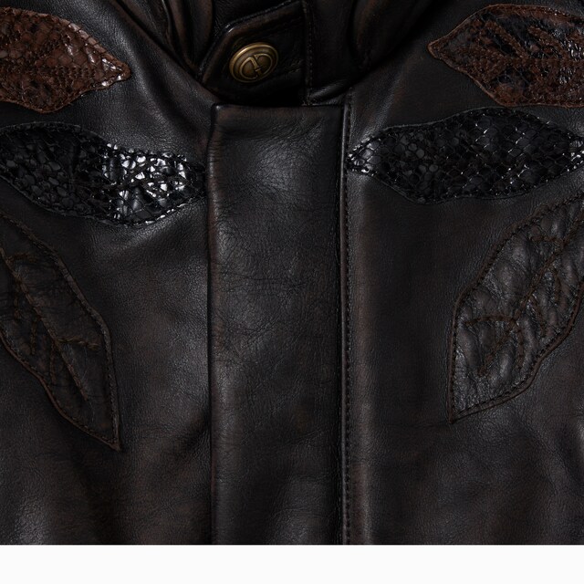 Leather with aged effect bomber jacket - image 2