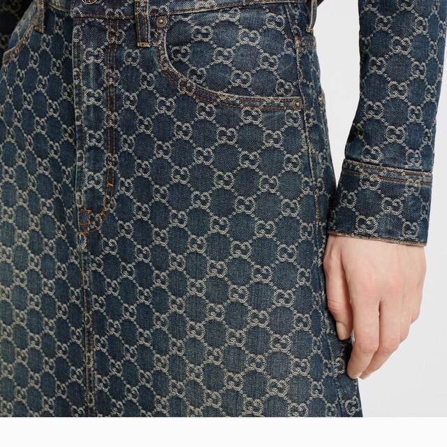 GG cotton denim jacquard skirt