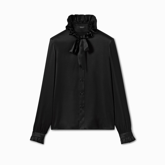 보우 실크 새틴 셔츠