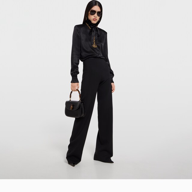 Silk satin shirt with bow - image 4