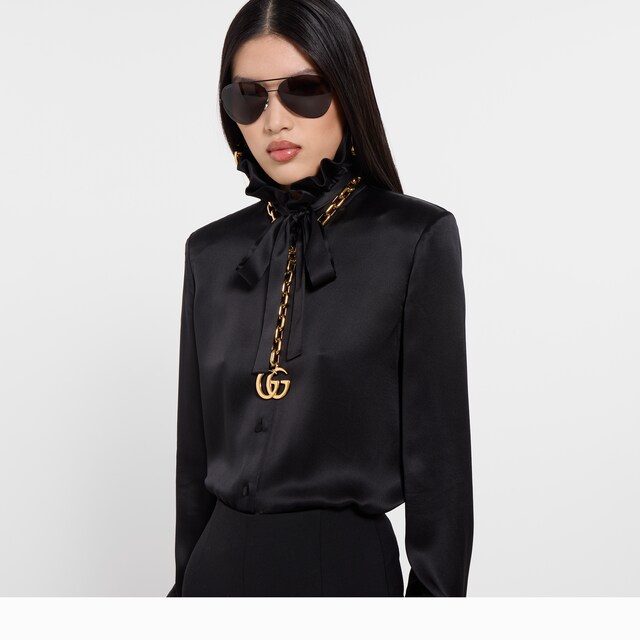 Silk satin shirt with bow - image 5