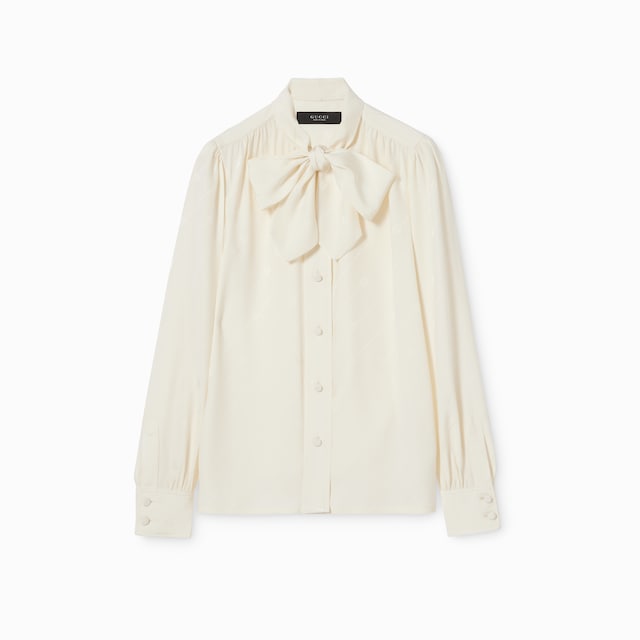 Bluse aus Seidensatin-Crêpe mit GG