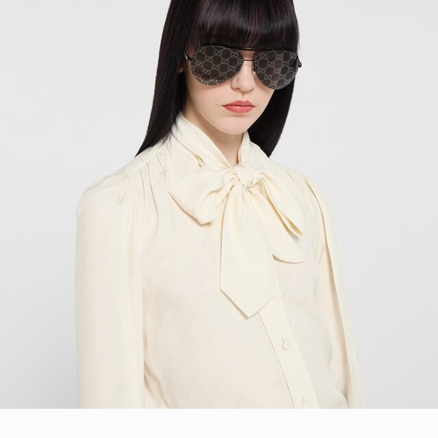 Silk crepe satin Interlocking G shirt - image 2