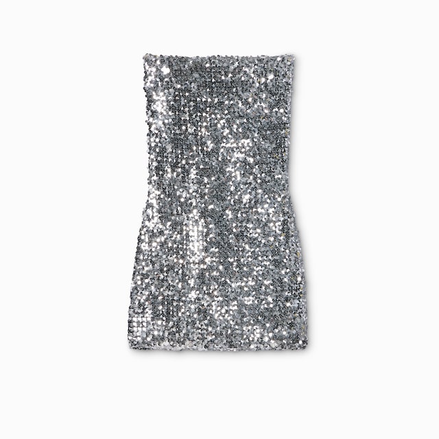 Abito in tessuto stretch con paillette ricamate