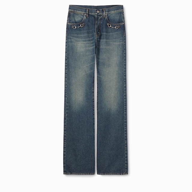 Cotton denim pants with Horsebit detail