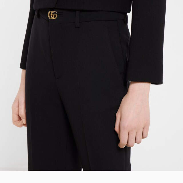 Crepe wool pants with Double G button - image 5