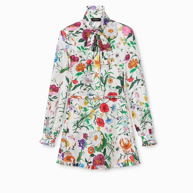 Vestito in twill di seta con stampa