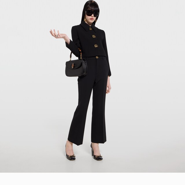 Crepe wool pants with Double G button