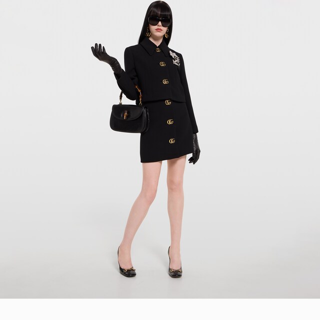 Crepe wool skirt with Double G button - image 4