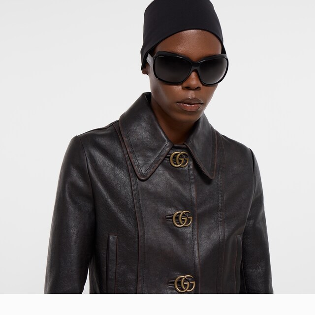 Leather with aged effect jacket - image 3