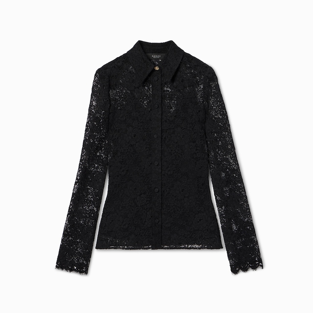 Camisa de encaje floral elástico con GG