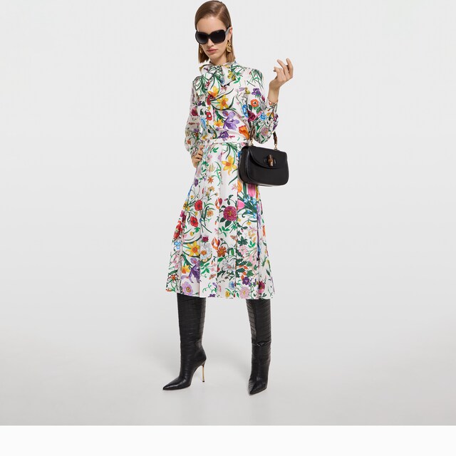 Printed silk twill pleated skirt - image 4