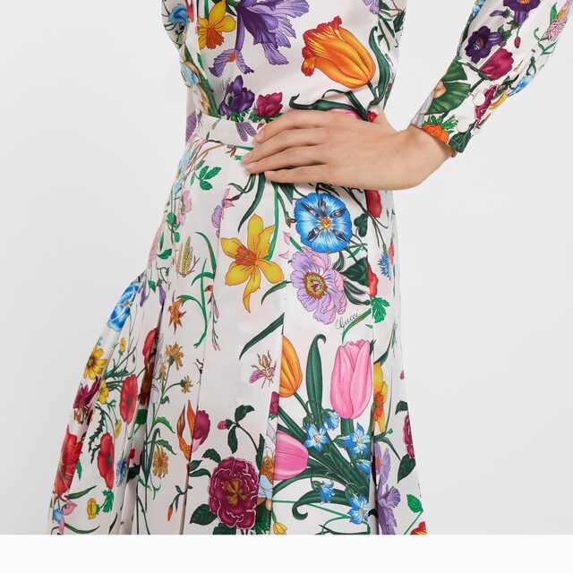 Printed silk twill pleated skirt - image 2