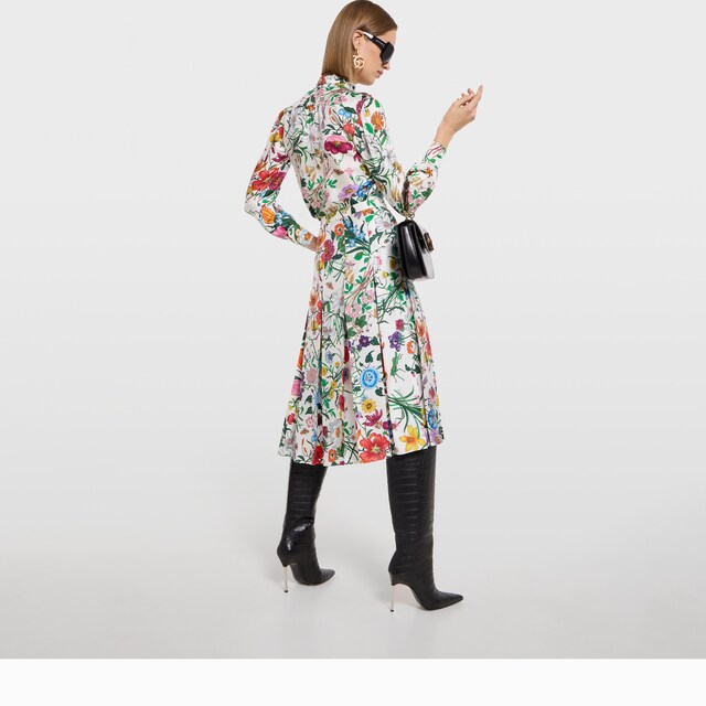 Printed silk twill pleated skirt - image 3