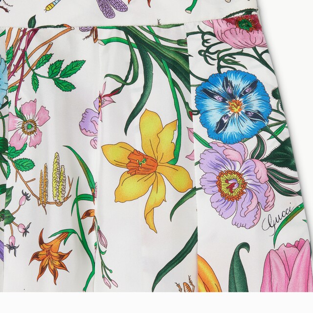 Printed silk twill pleated skirt