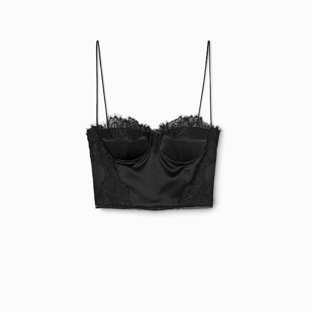 Top de satén de seda bordado 