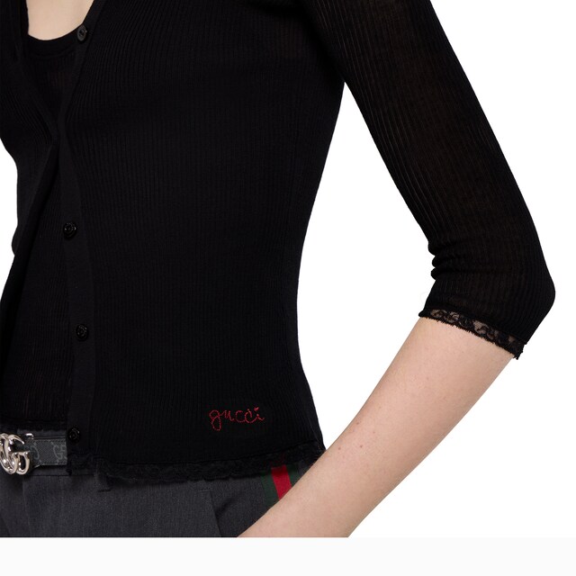Cotton rib cardigan with embroidery - image 2