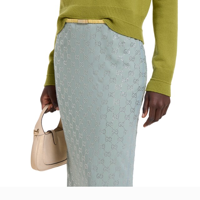 Silk stretch chiffon skirt with crystals - image 2