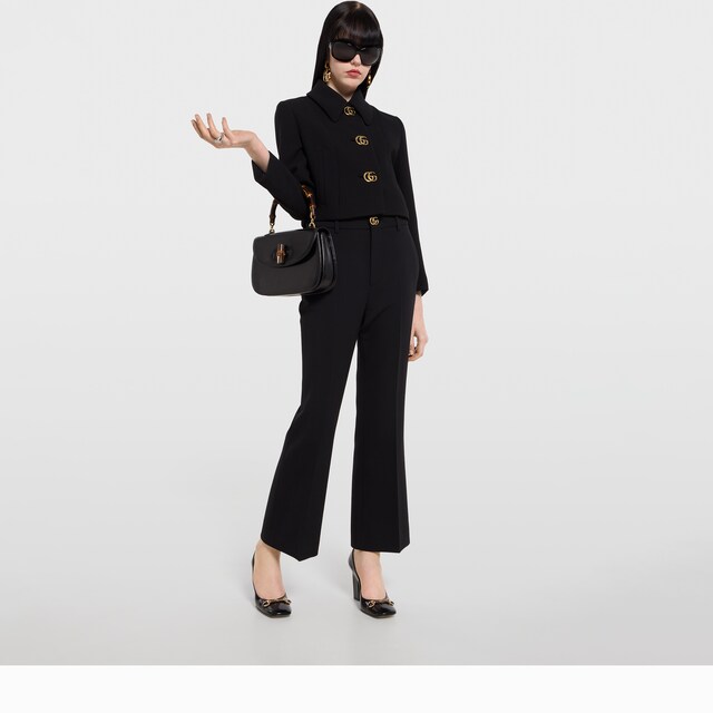 Crepe wool jacket with Double G button - image 2