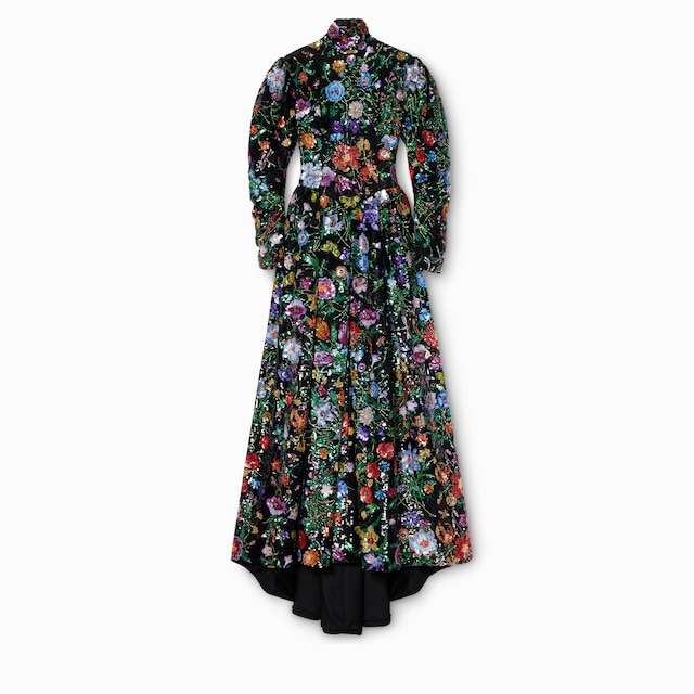 Kleid aus Organza mit Gucci Flora-Motiv und Pailletten