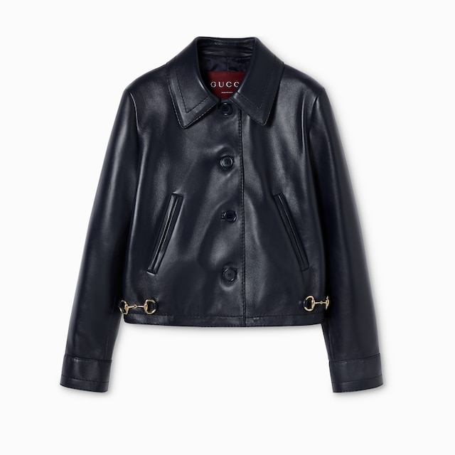 Shiny leather jacket with Horsebit