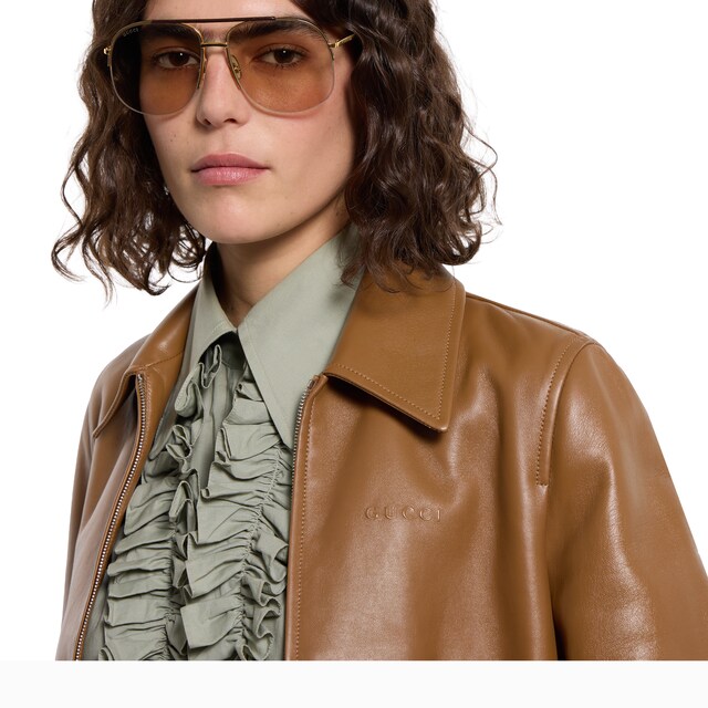 Leather jacket with Gucci logo - image 3