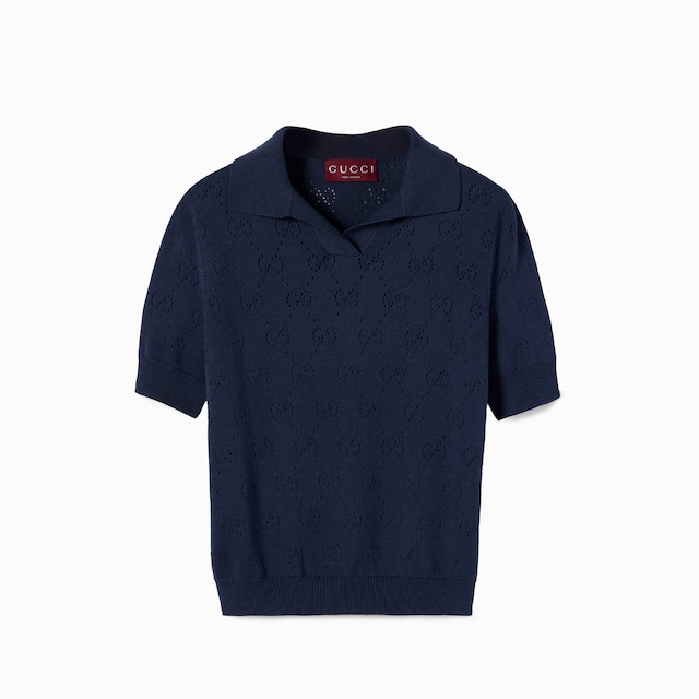 GG pointelle cotton silk polo shirt