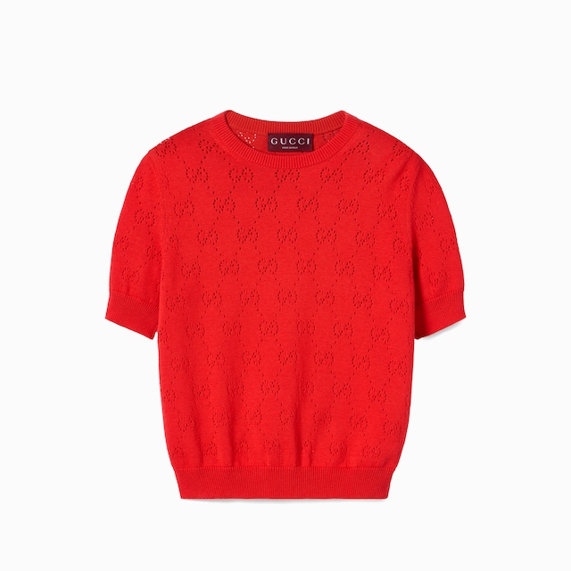 GG pointelle cotton silk top