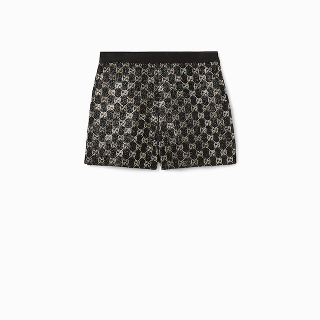 Embroidered wool tweed lamé shorts