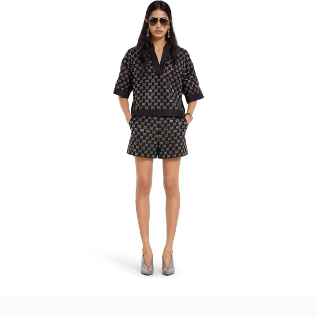 Embroidered wool tweed lame shorts - image 2