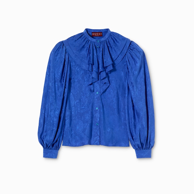 ラッフル トリム付き シルクツイル ジャカード シャツ