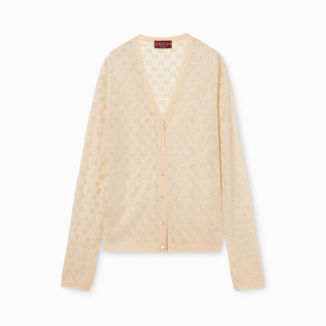 Cárdigan de seda fina con GG con cristales