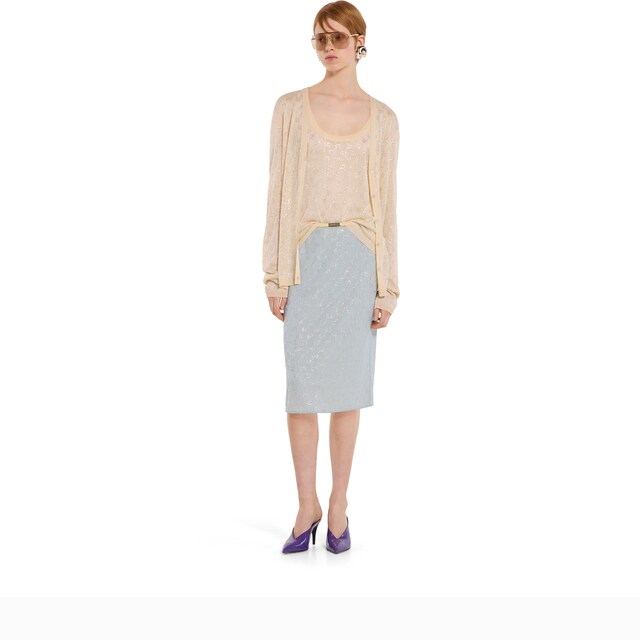 Fine silk cardigan with GG crystals - image 5