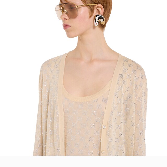 Fine silk cardigan with GG crystals - image 3