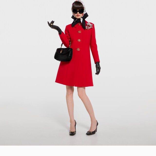 Wool natte coat with Double G button - image 2