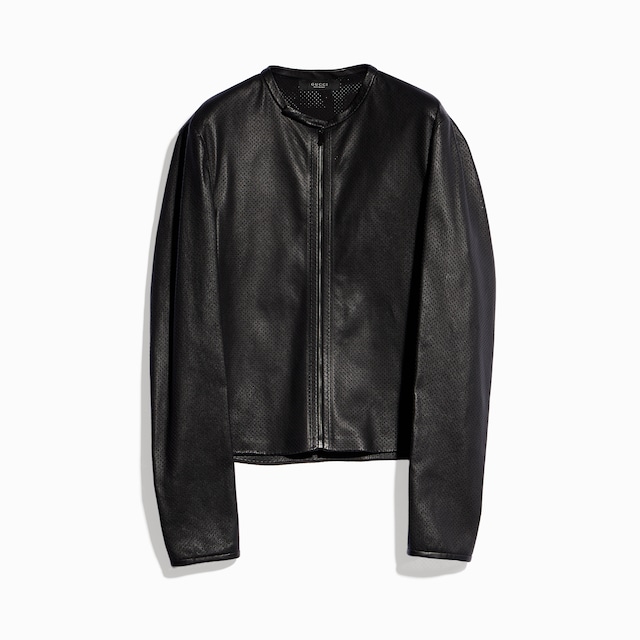 Perforated stretch leather zip jacket