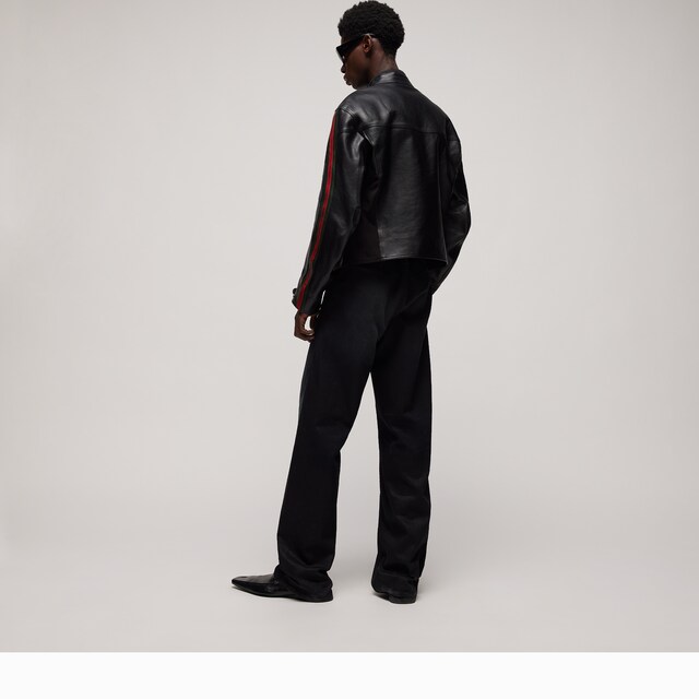 Leather biker jacket with Web detail - image 5