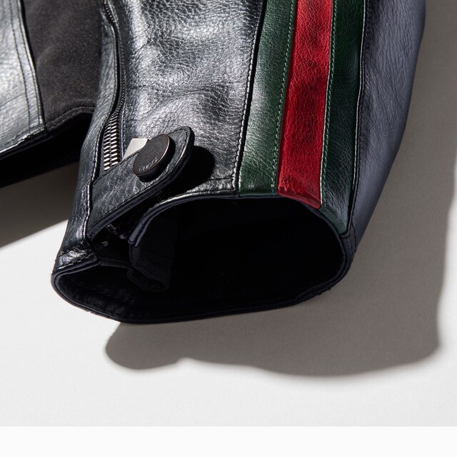 Leather biker jacket with Web detail - image 3