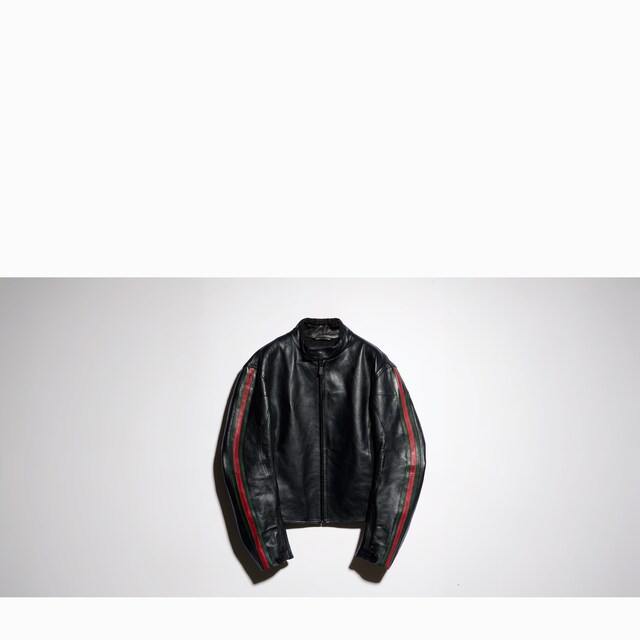 Leather biker jacket with Web detail - image 4