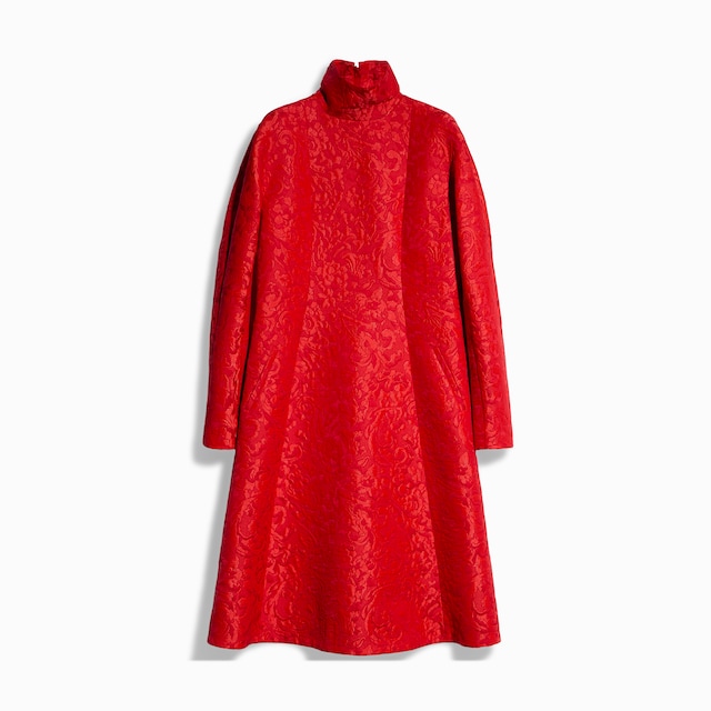 Abito in broccato di lana con stampa floreale