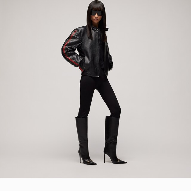 Leather biker jacket with Web detail - image 2