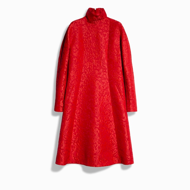 Abito in broccato di lana con stampa floreale