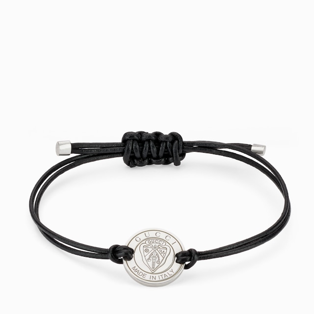 Gucci 徽标皮革绳手镯配吊坠