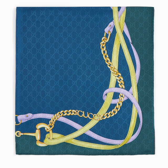 Vierecktuch aus GG Seidenjacquard mit Print