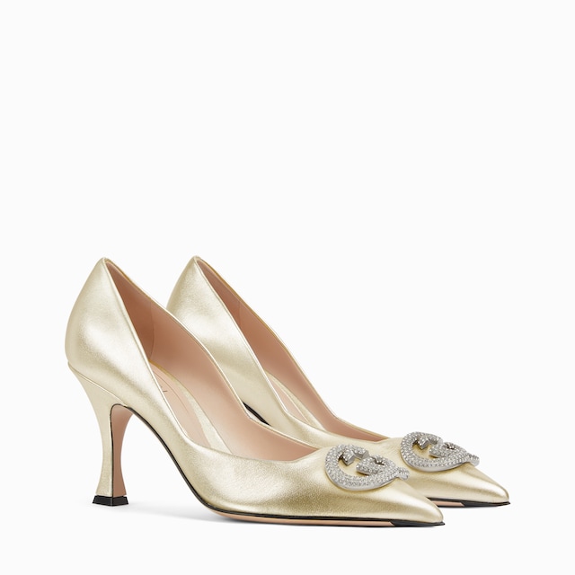 Women's pump with crystal Interlocking G