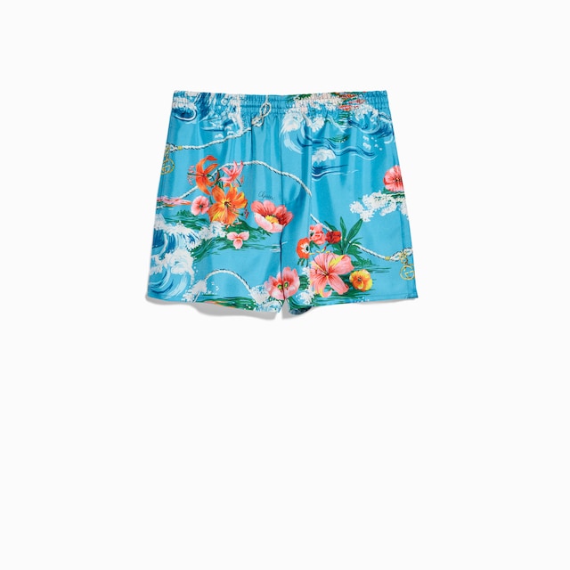 Printed silk twill shorts