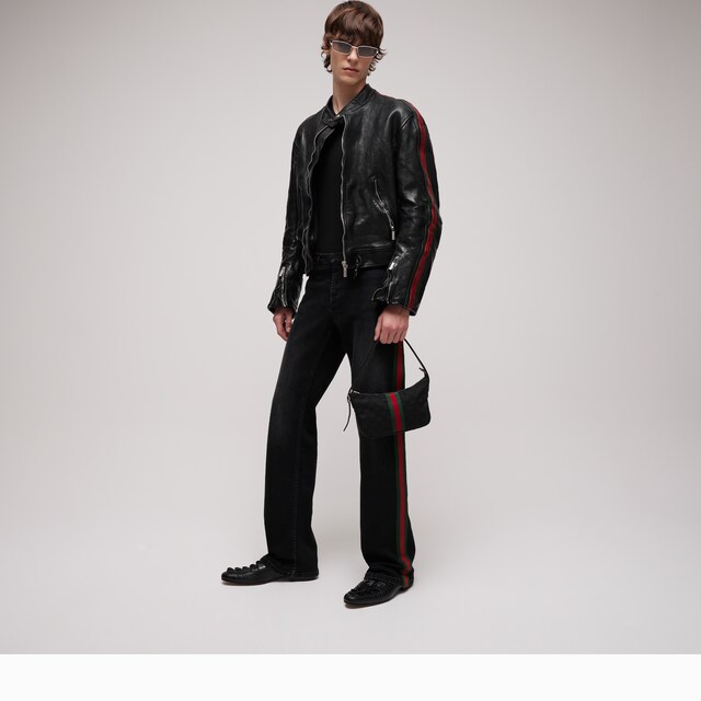 Buffalo leather biker jacket with Web - image 5